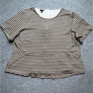 Talbots Peplum Top Womens 3XP Brown Black Striped Back Zip